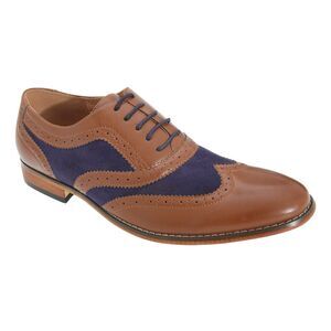 Goor Mens 5 Eye Brogue Oxford Shoes / Tan/Navy